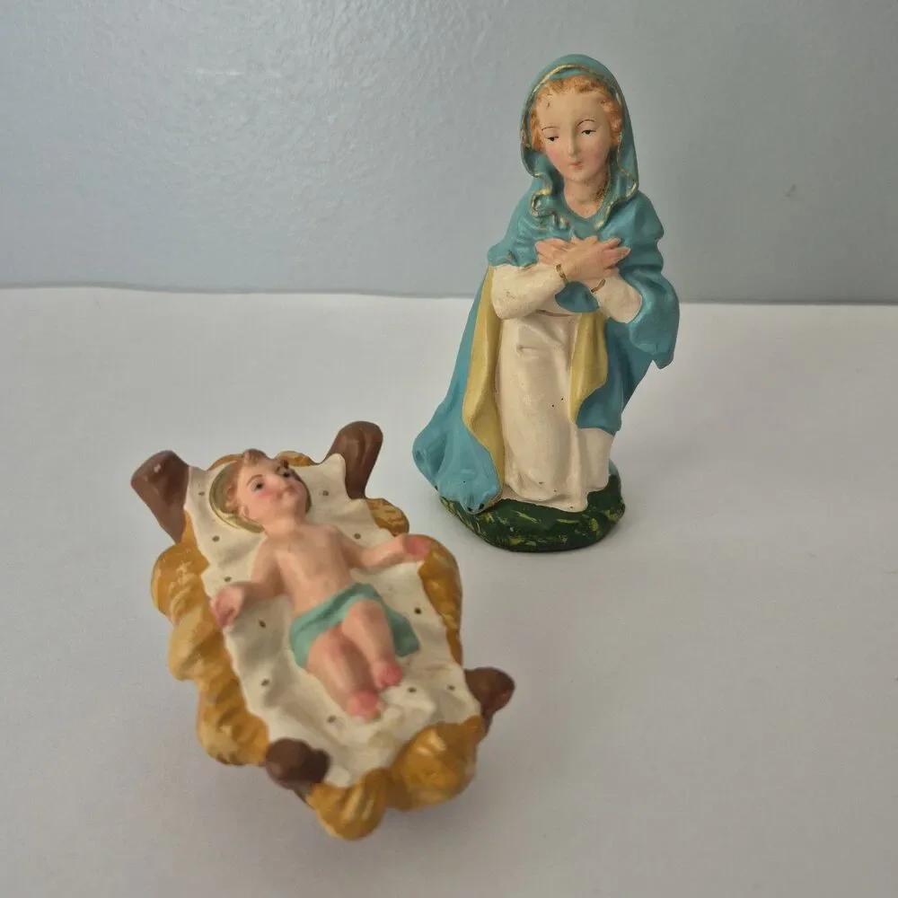 Vintage Italian Paper Mache Nativity Replacement Figures Mary & Baby Jesus